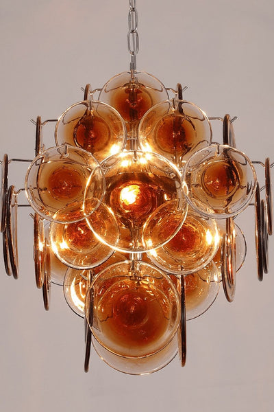 Vintage Murano Orange Brown Disk Glass Chandelier