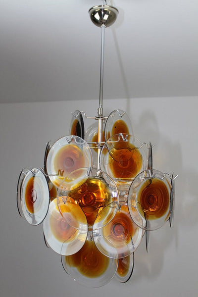 Vintage Murano Orange Brown Disk Glass Chandelier