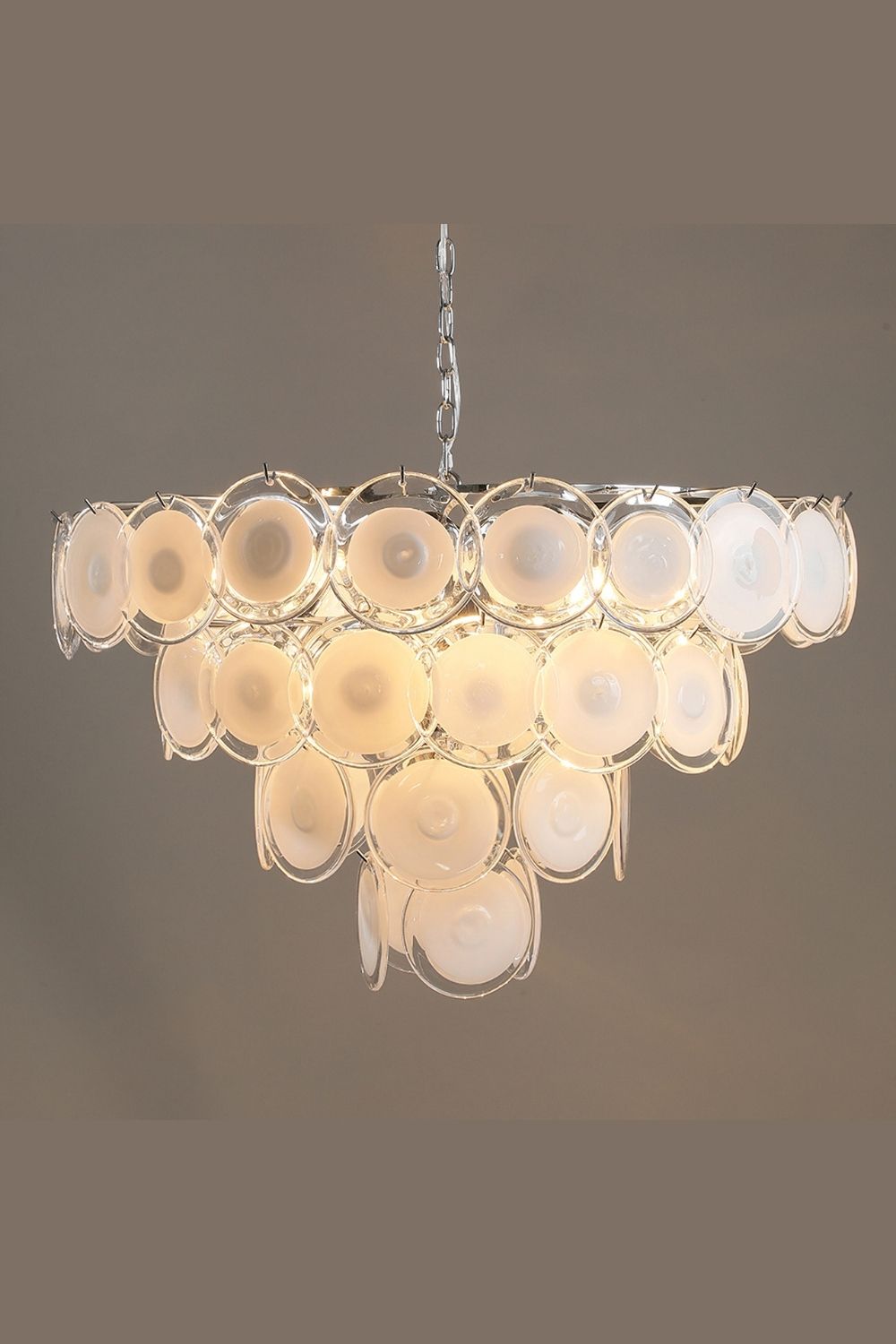 Vintage Murano White Disk Glass Chandelier