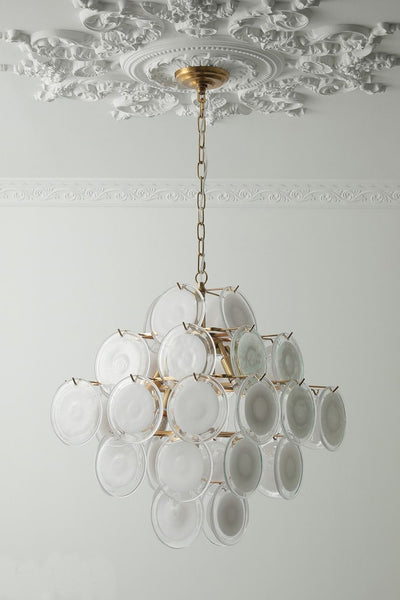 Vintage Murano White Disk Glass Chandelier