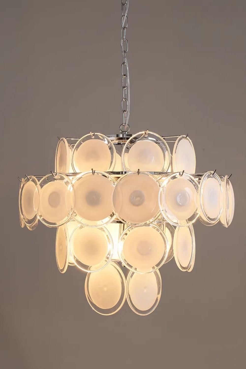 Vintage Murano White Disk Glass Chandelier