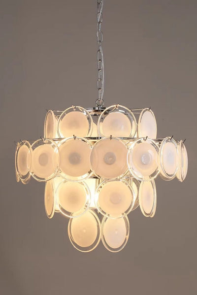 Vintage Murano White Disk Glass Chandelier