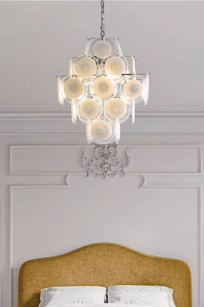 Vintage Murano White Disk Glass Chandelier