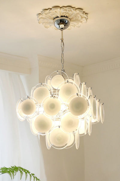 Vintage Murano White Disk Glass Chandelier