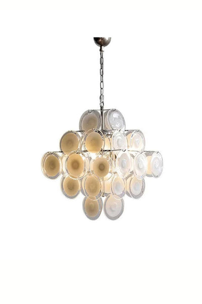 Vintage Murano White Disk Glass Chandelier