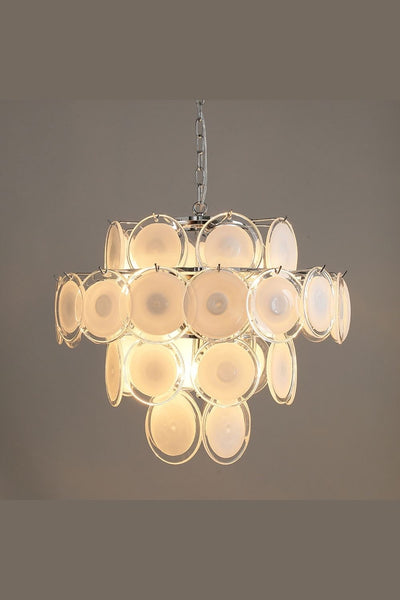 Vintage Murano White Disk Glass Chandelier