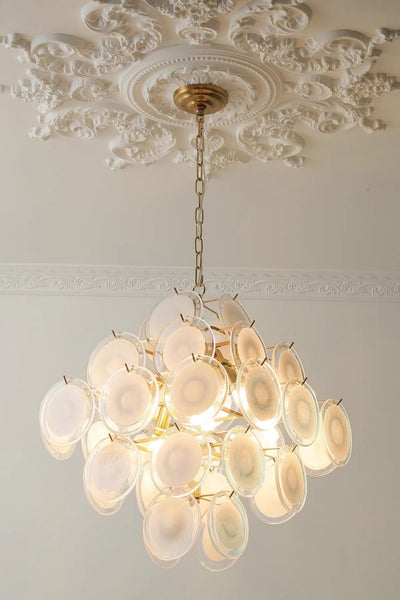 Vintage Murano White Disk Glass Chandelier