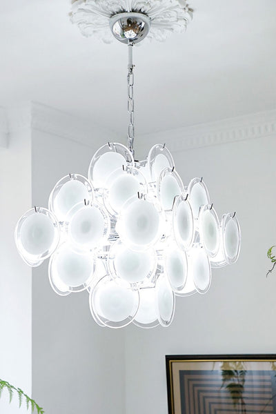 Vintage Murano White Disk Glass Chandelier