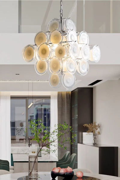 Vintage Murano White Disk Glass Chandelier