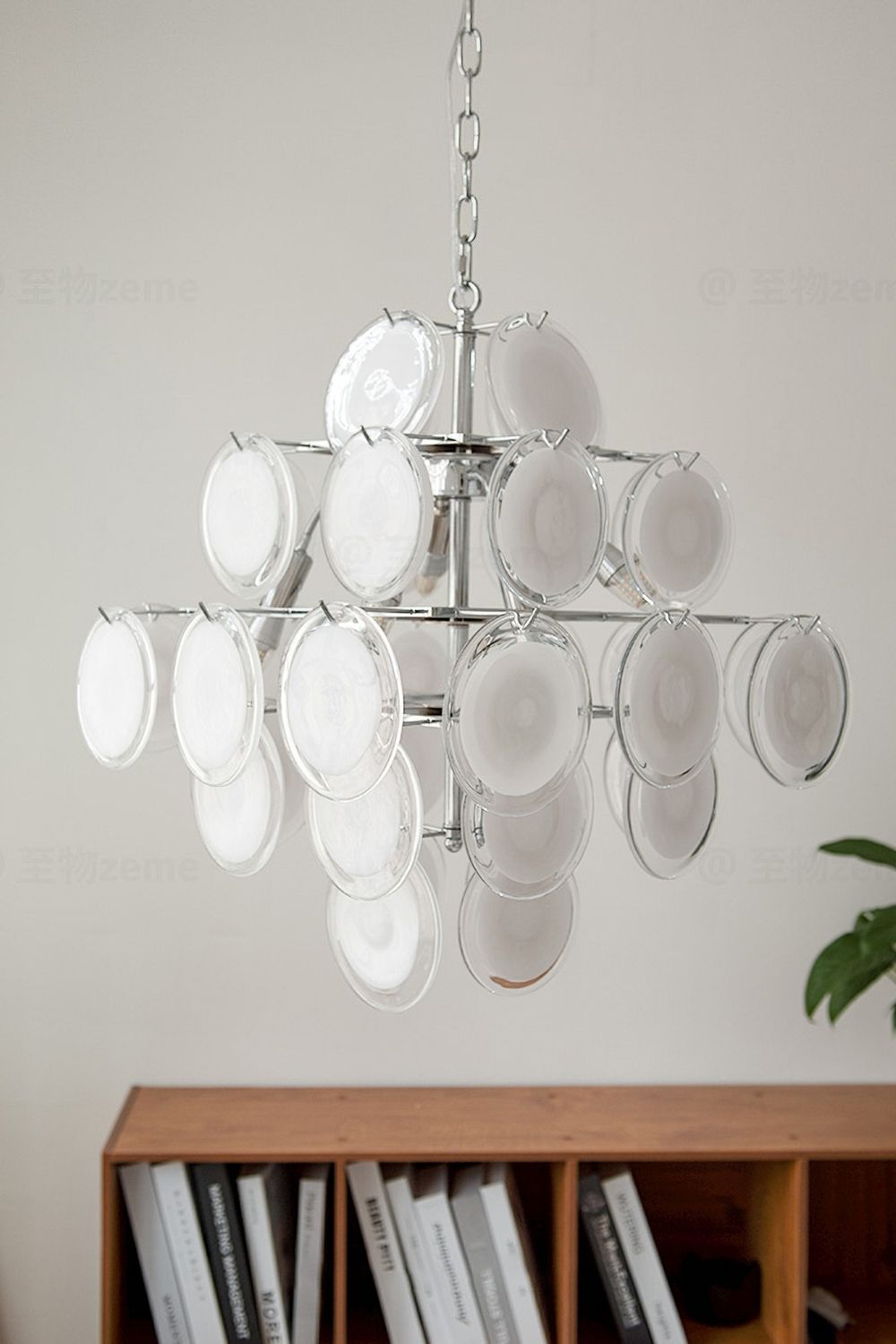 Vintage Murano White Disk Glass Chandelier