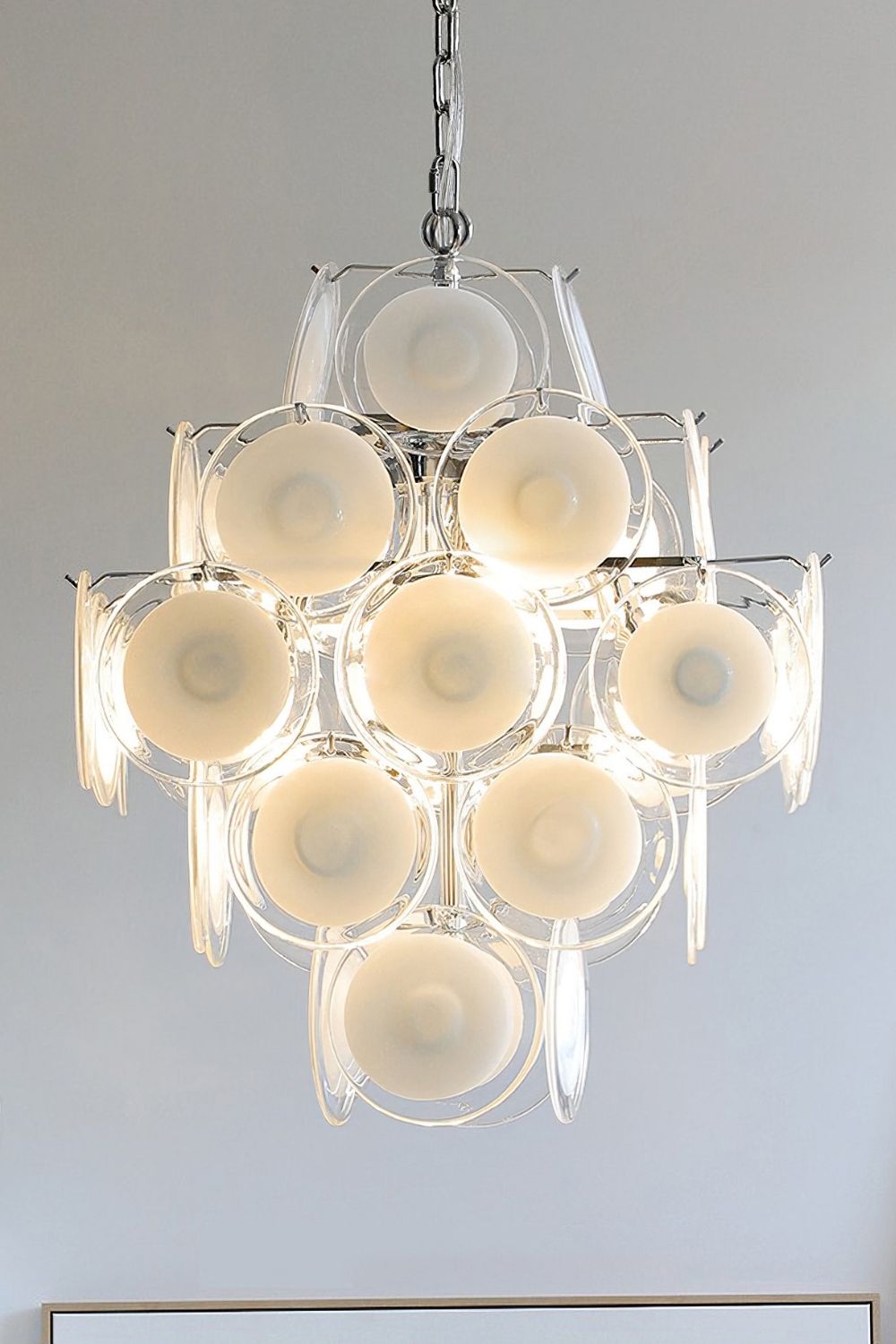 Vintage Murano White Disk Glass Chandelier