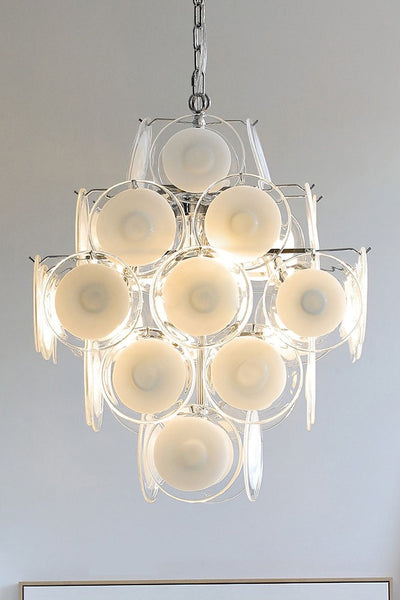 Vintage Murano White Disk Glass Chandelier