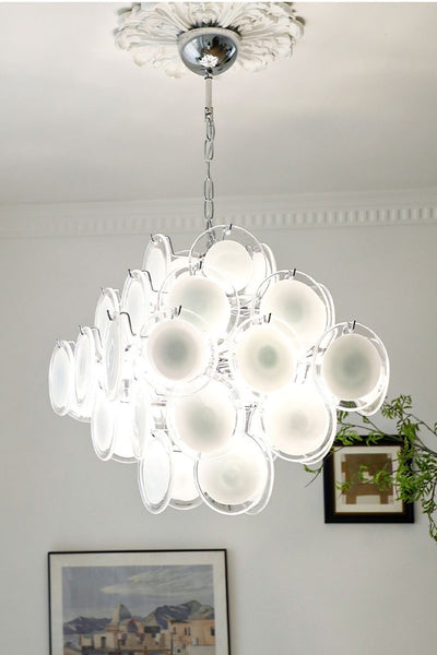 Vintage Murano White Disk Glass Chandelier