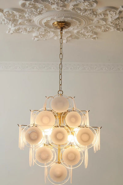 Vintage Murano White Disk Glass Chandelier