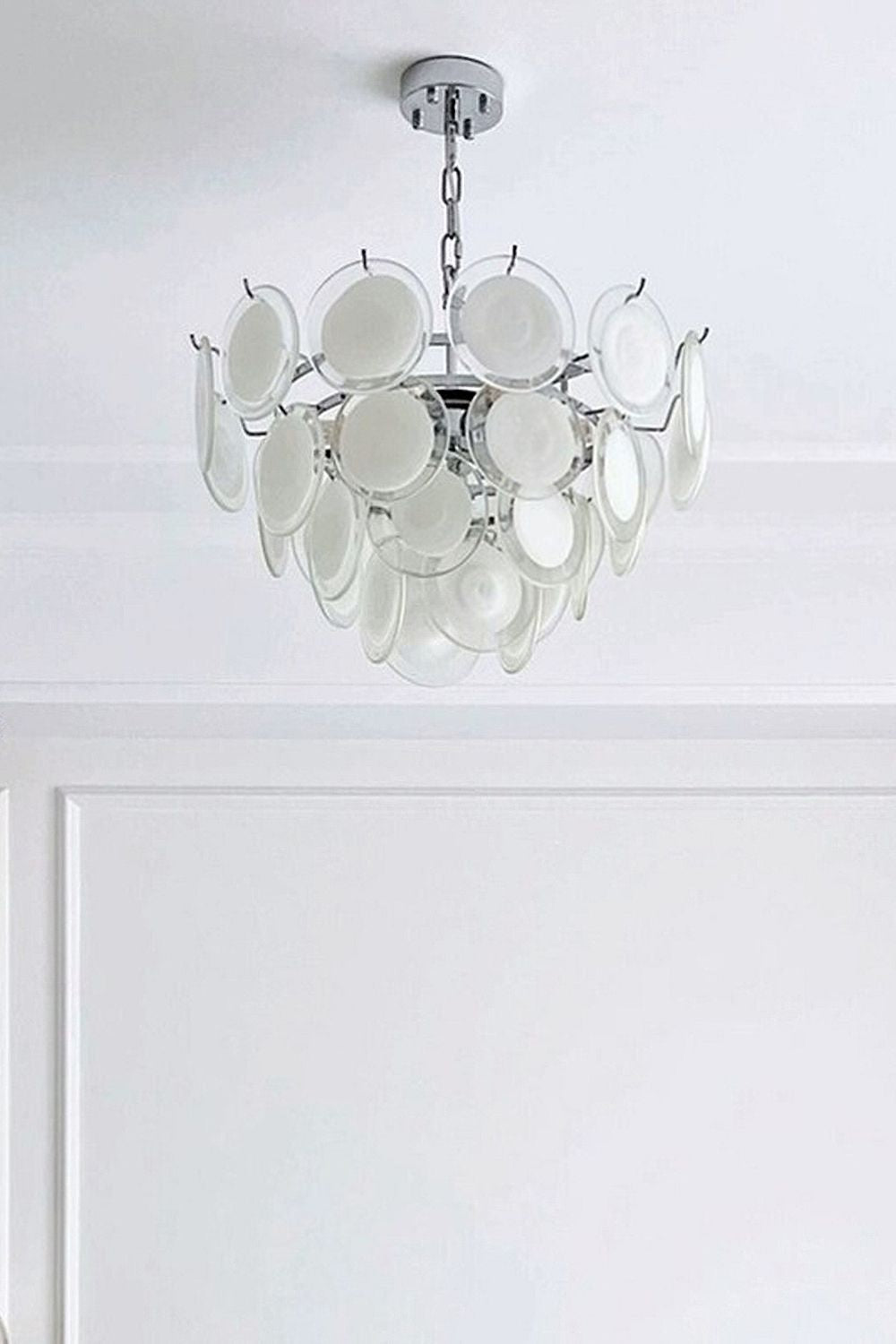 Vintage Murano White Disk Glass Chandelier