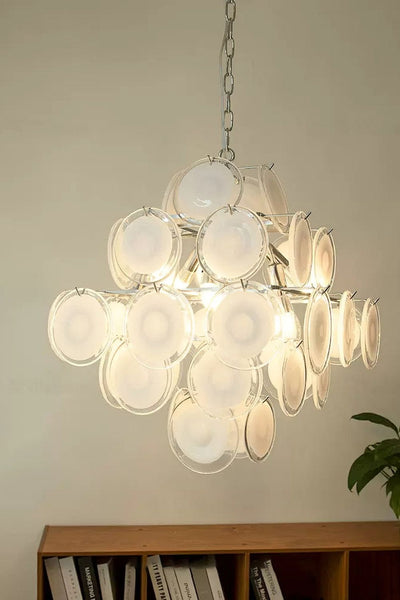 Vintage Murano White Disk Glass Chandelier