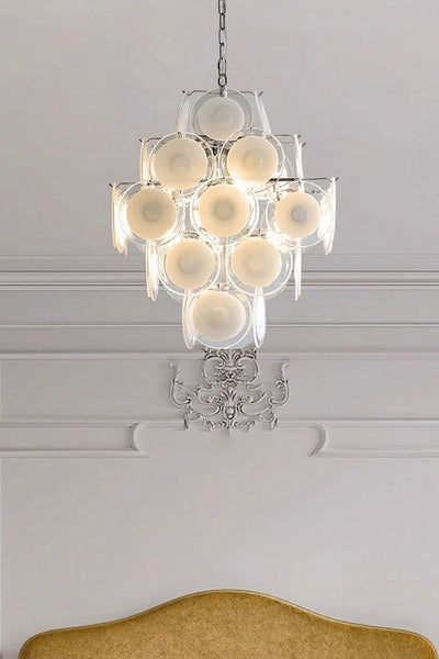 Vintage Murano White Disk Glass Chandelier