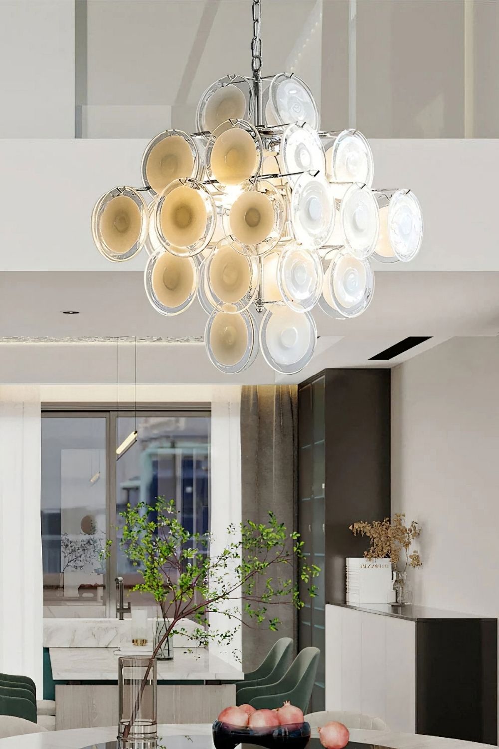 Vintage Murano White Disk Glass Chandelier