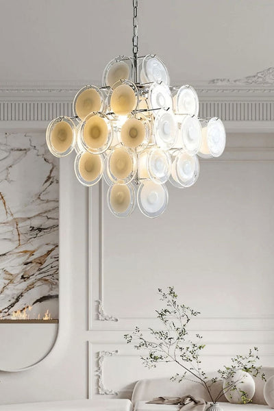 Vintage Murano White Disk Glass Chandelier