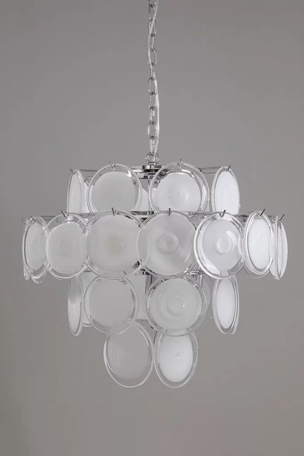 Vintage Murano White Disk Glass Chandelier