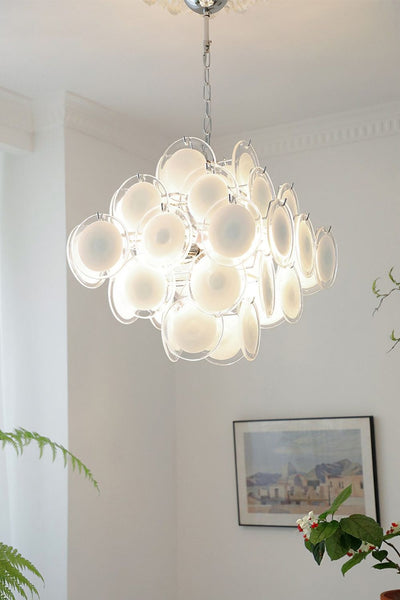 Vintage Murano White Disk Glass Chandelier