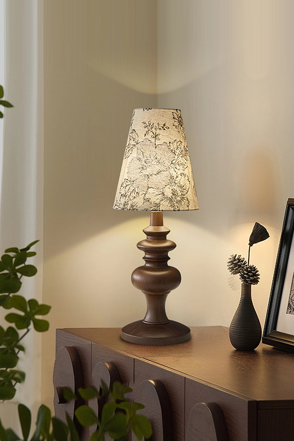 Vintage Print Walnut Table Lamp