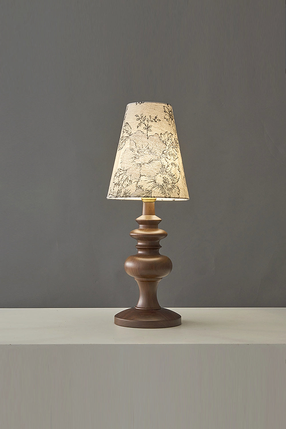 Vintage Print Walnut Table Lamp