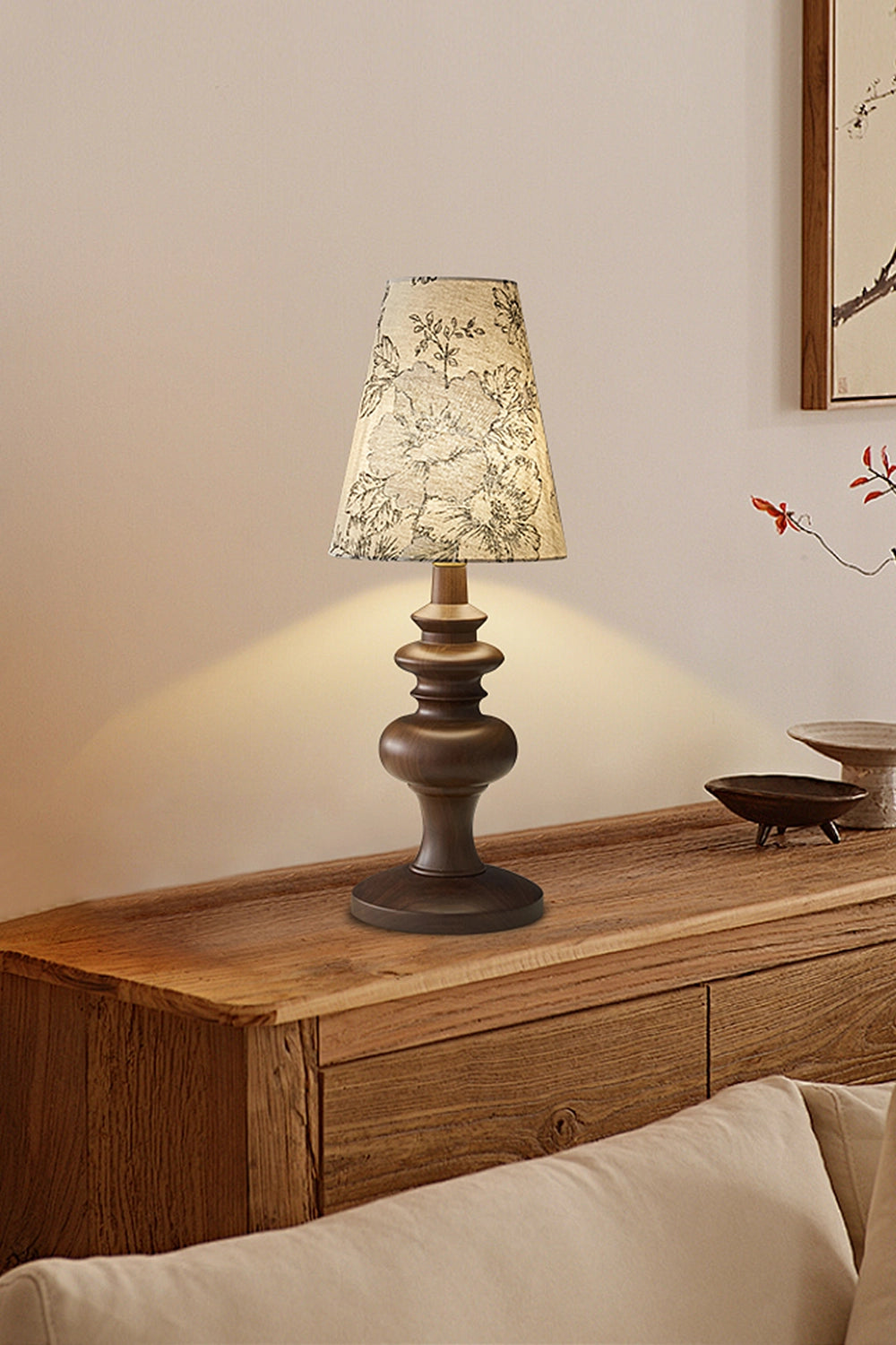 Vintage Print Walnut Table Lamp