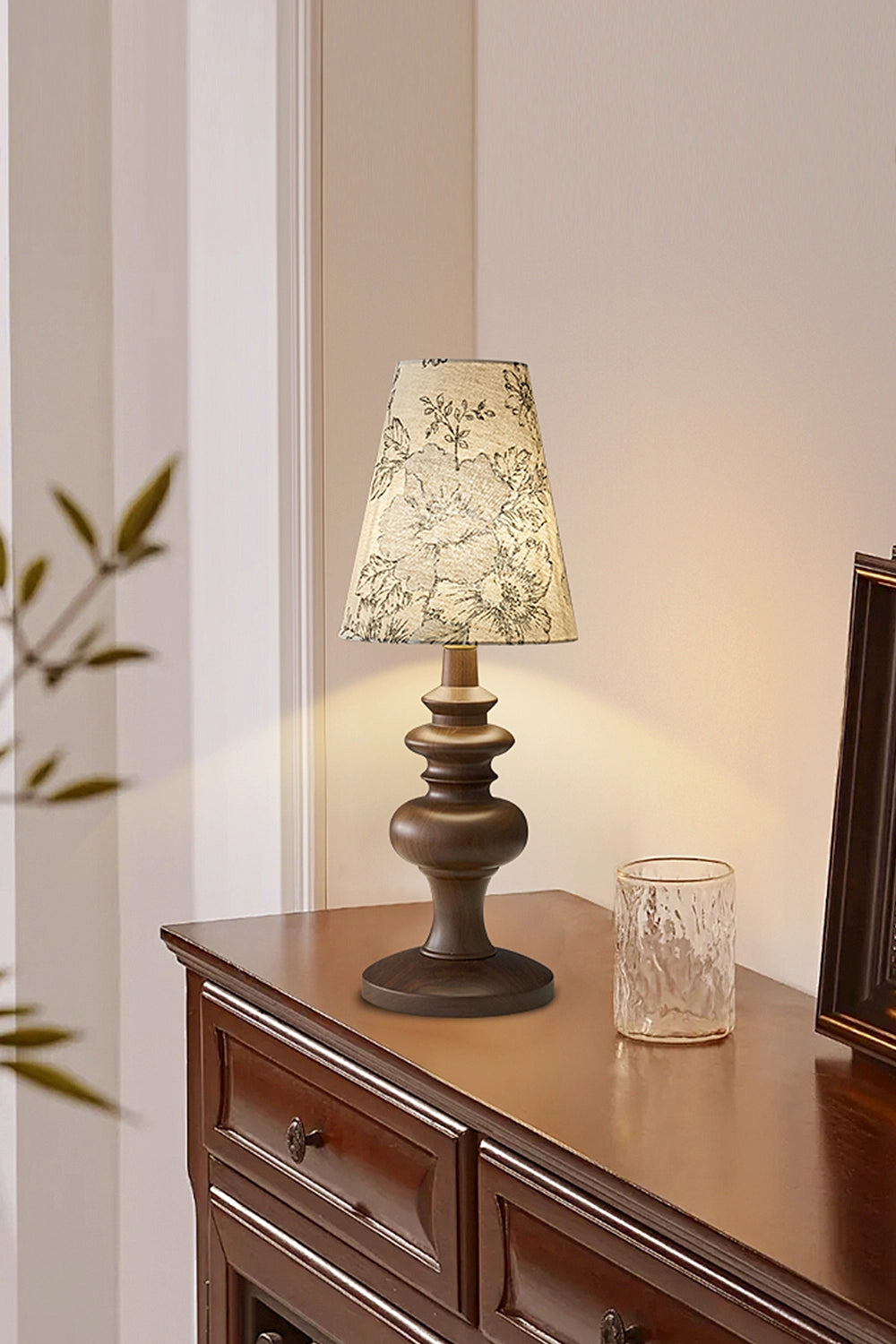 Vintage Print Walnut Table Lamp