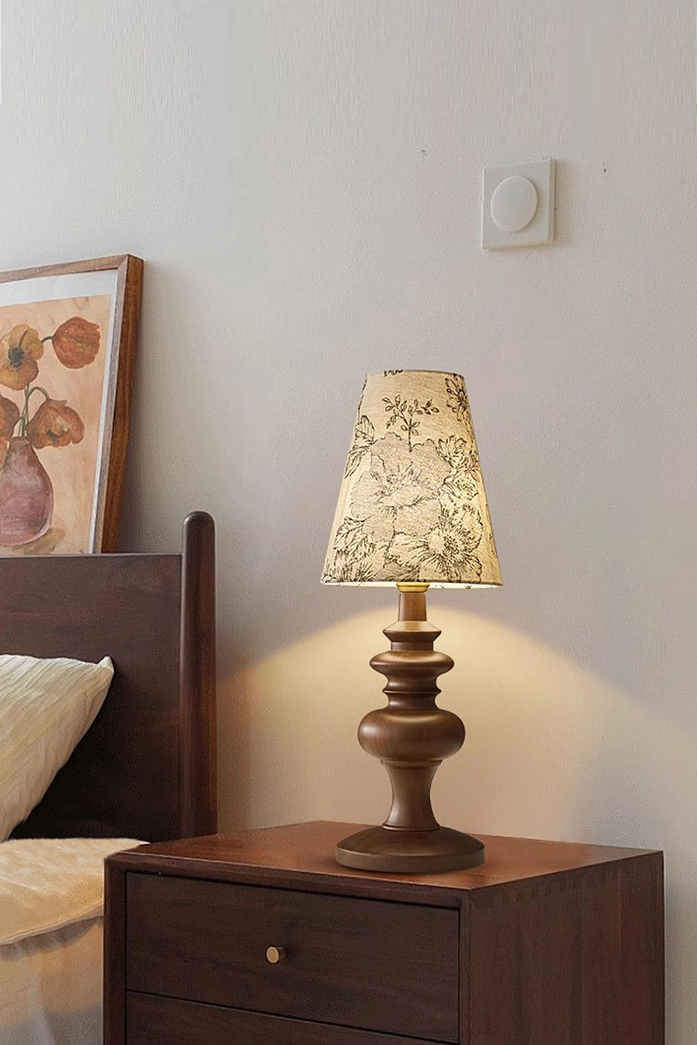 Vintage Print Walnut Table Lamp