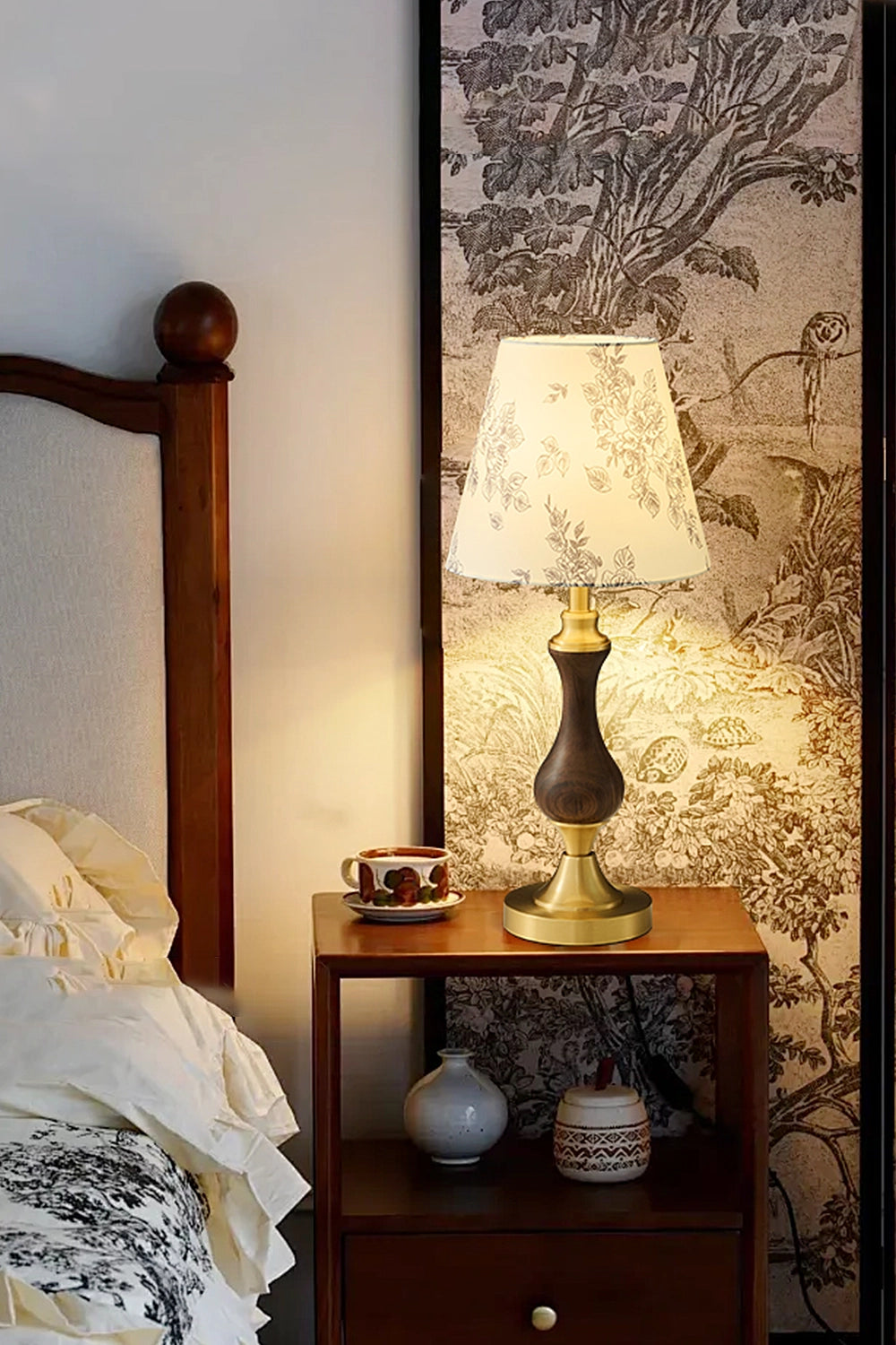 Vintage Walnut Brass Table Lamp