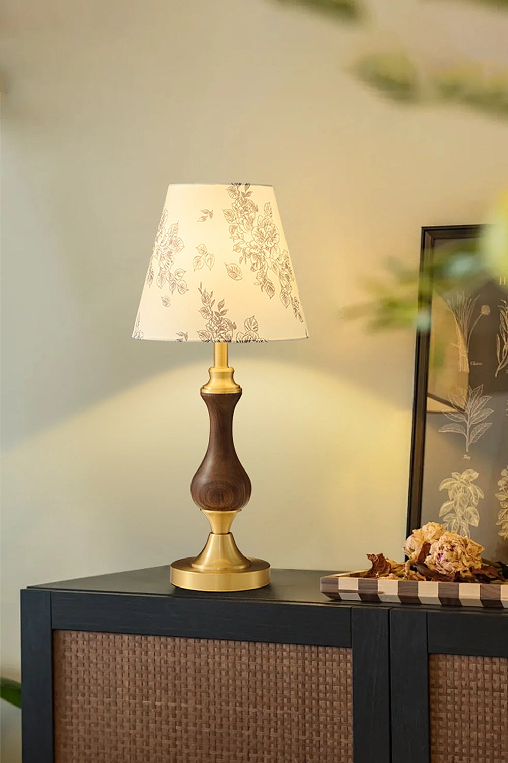 Vintage Walnut Brass Table Lamp
