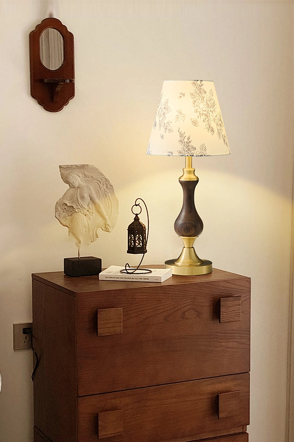 Vintage Walnut Brass Table Lamp