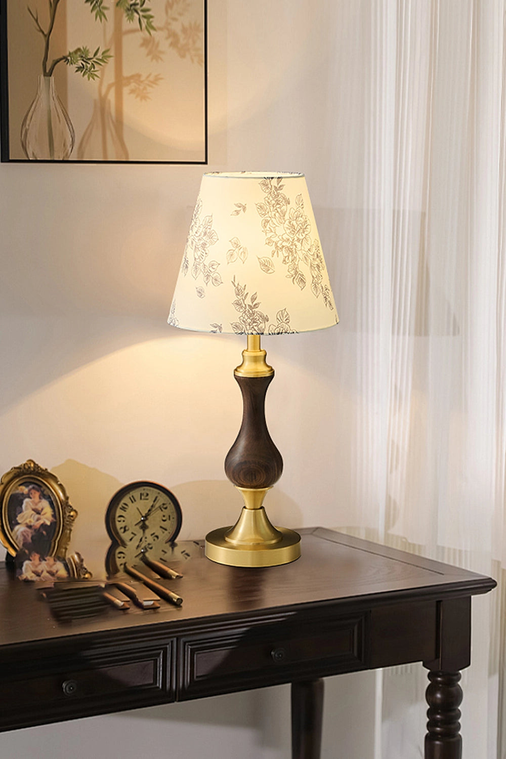 Vintage Walnut Brass Table Lamp