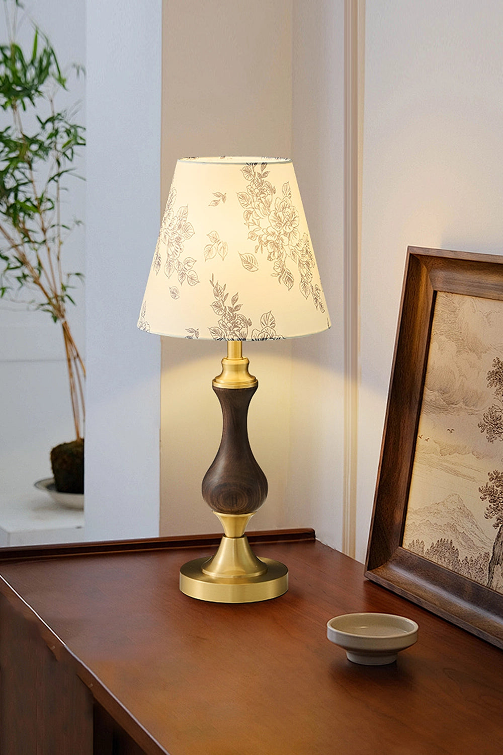 Vintage Walnut Brass Table Lamp
