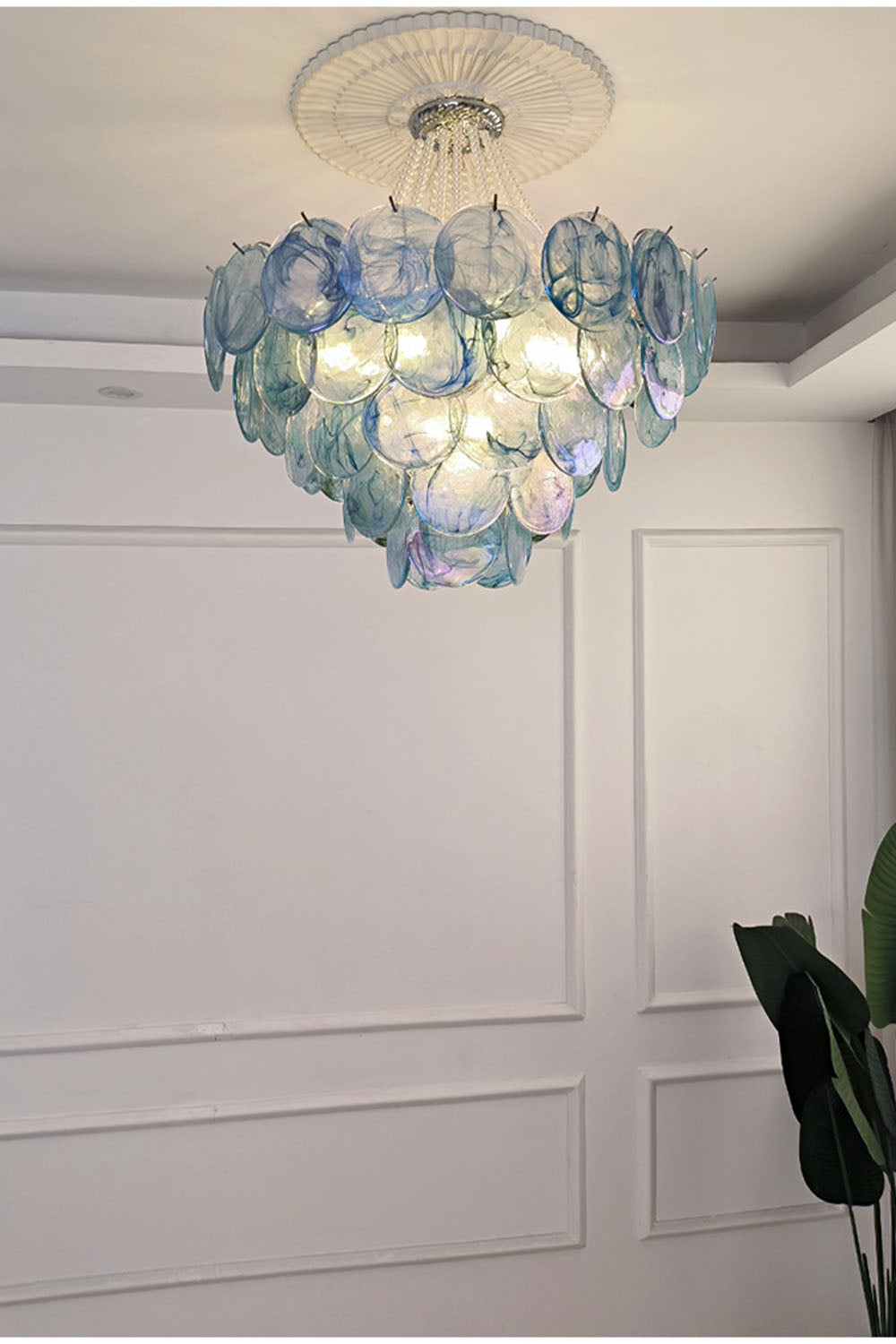 Vistosi Style Glass Pearl Disc Chandelier