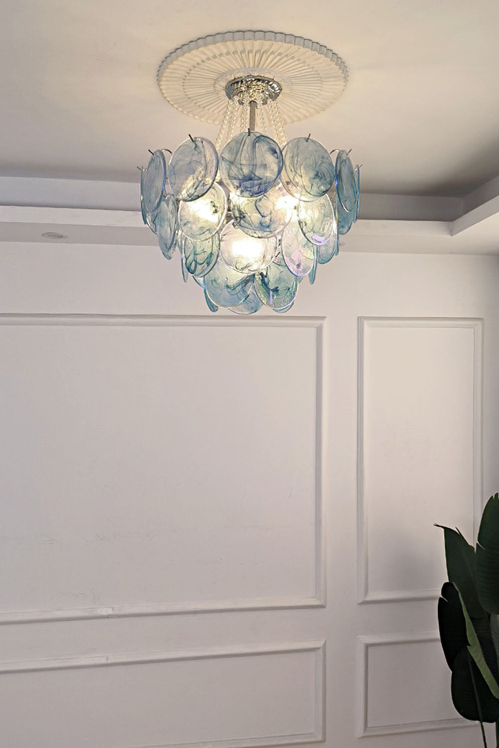 Vistosi Style Glass Pearl Disc Chandelier