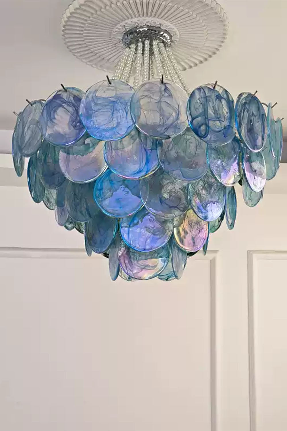 Vistosi Style Glass Pearl Disc Chandelier