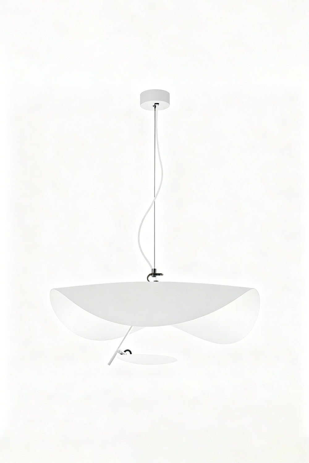 Voluta Horizon Metal Pendant Light | Metal | Straight-on view of the unlit white and gold wave pendant light on a clean background | Isolated shot | Samu Lamp