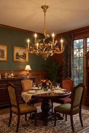 Vrilette Brass Leaf Vine Candle Chandelier