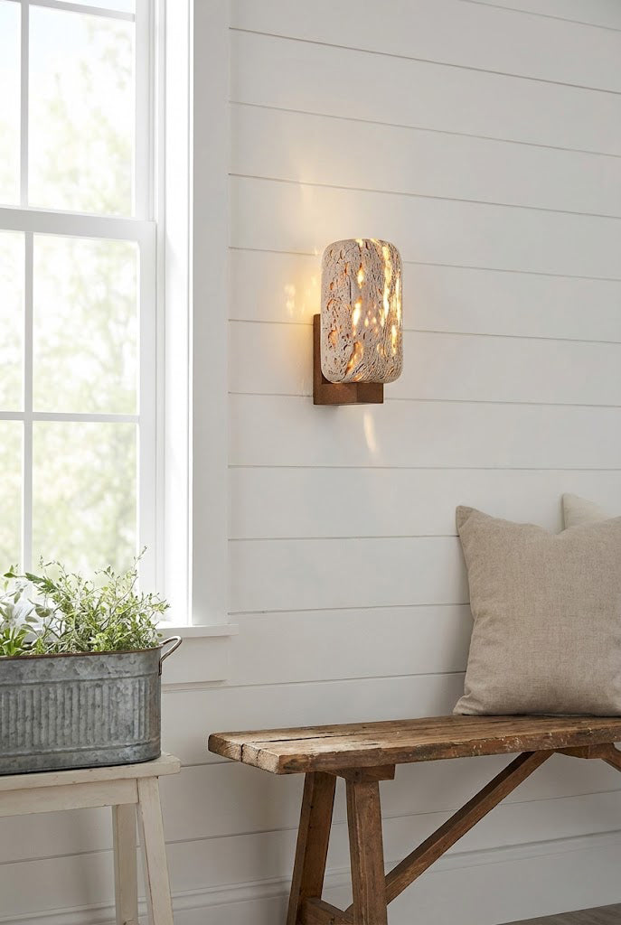 Wabi-Sabi Travertine Cylinder Wall Sconce