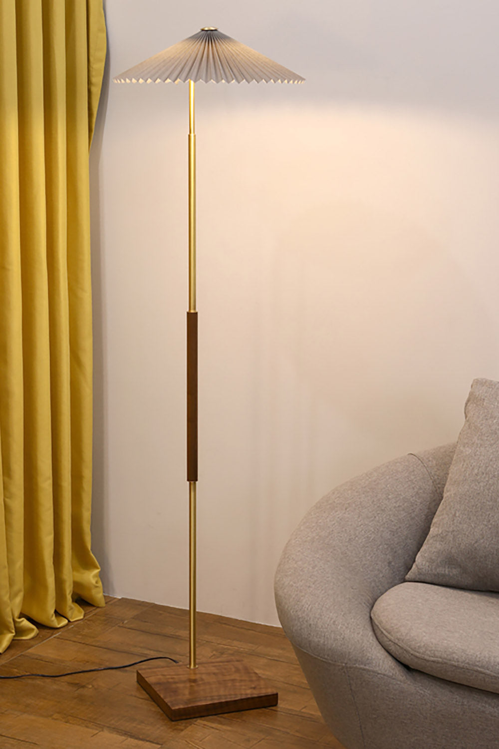 Walnut Brass Floor Lamp