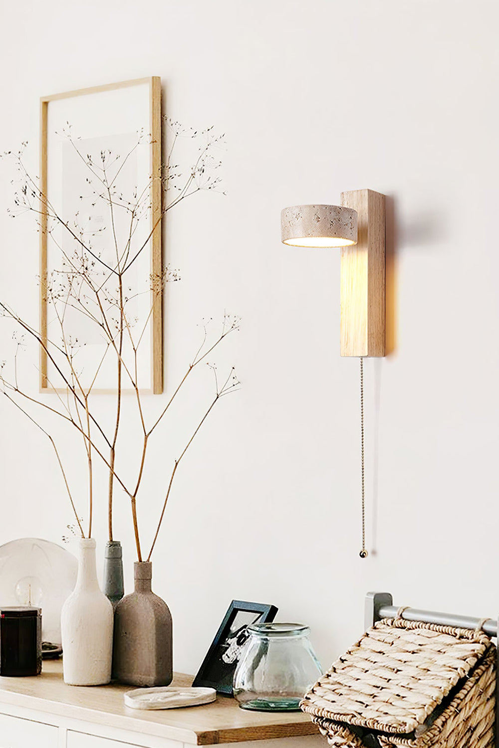 Walnut Wood Travertine Beam Wall Sconce