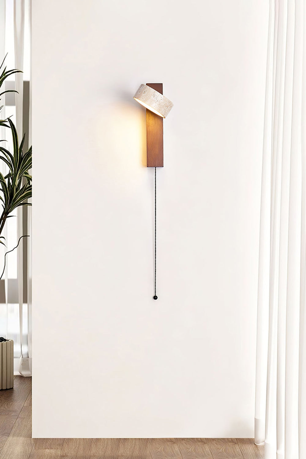 Walnut Wood Travertine Beam Wall Sconce