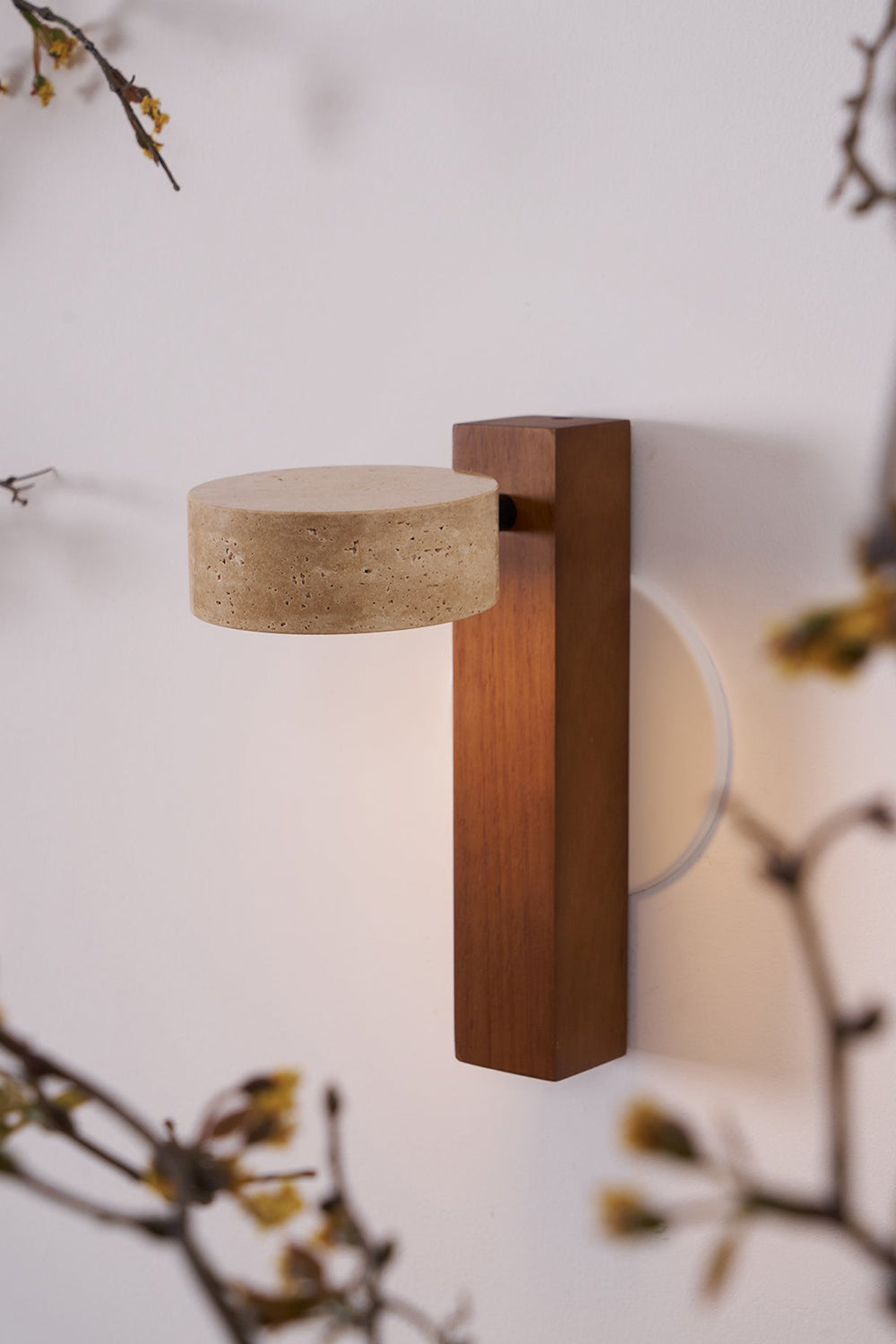 Walnut Wood Travertine Beam Wall Sconce