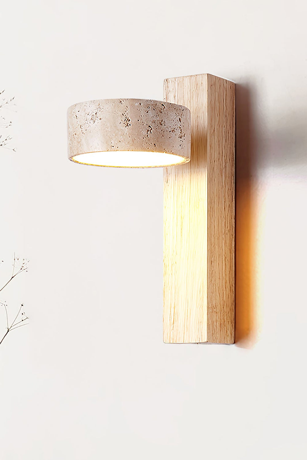 Walnut Wood Travertine Beam Wall Sconce