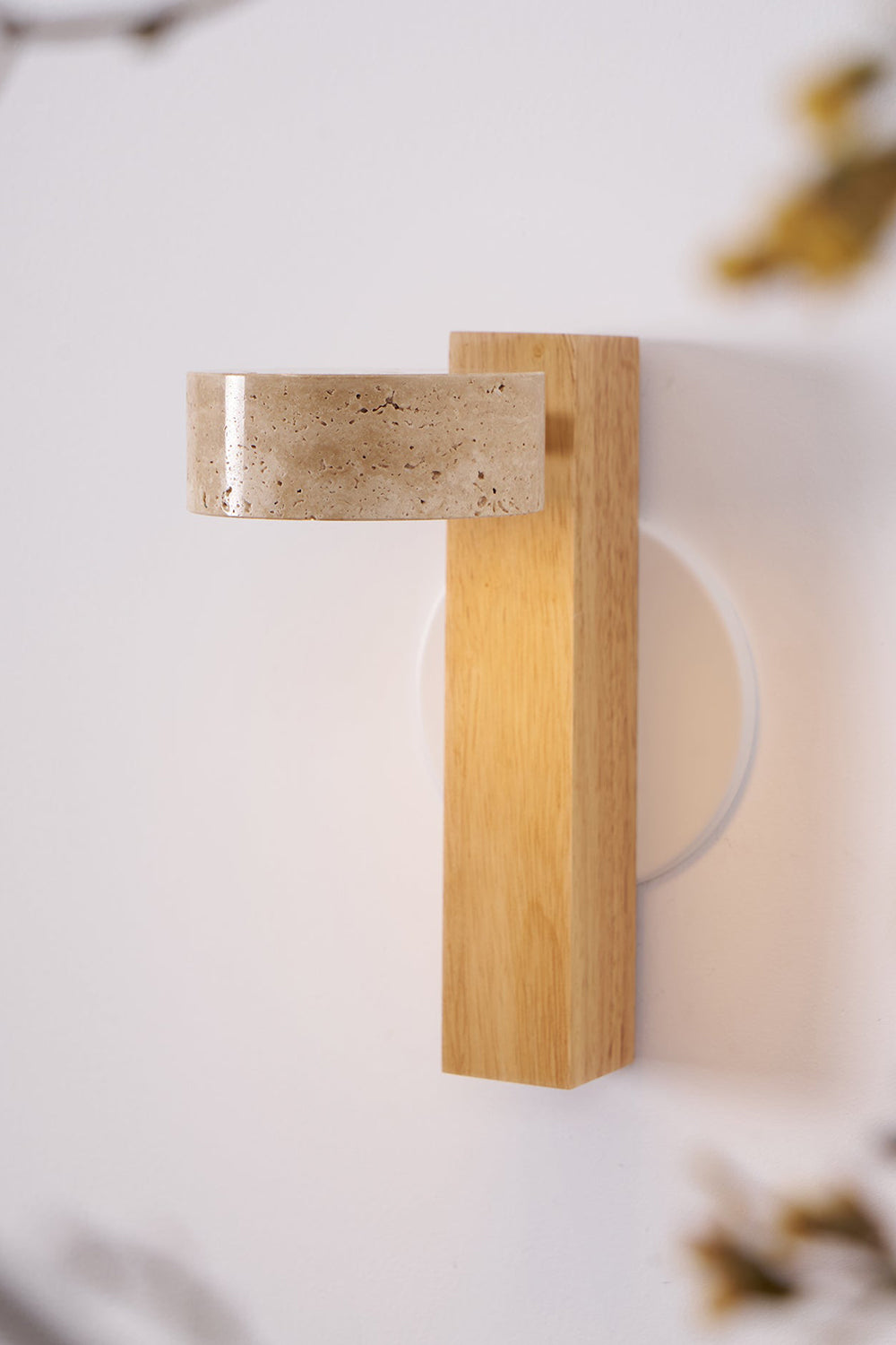 Walnut Wood Travertine Beam Wall Sconce