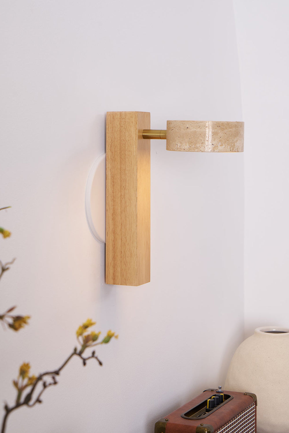 Walnut Wood Travertine Beam Wall Sconce