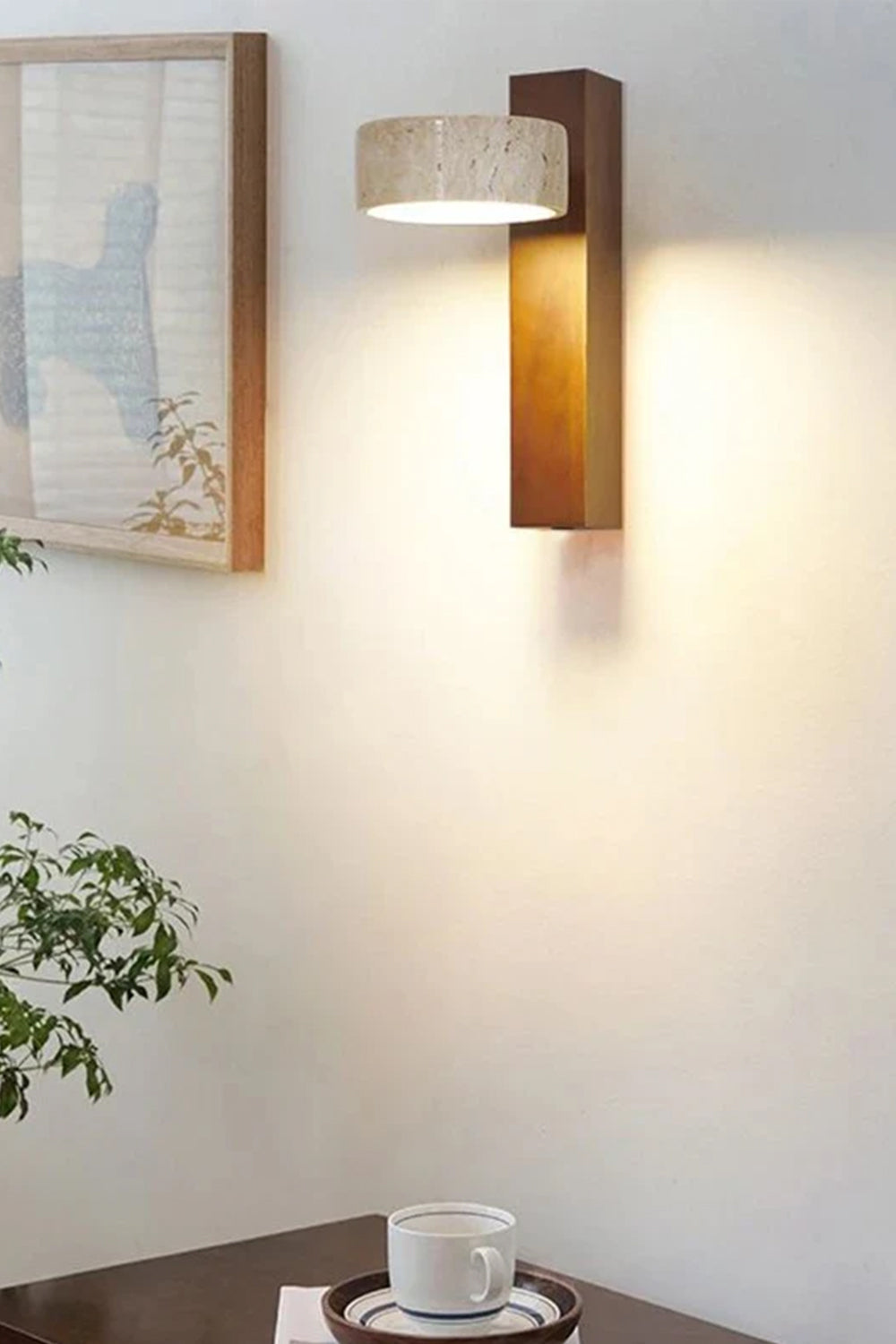 Walnut Wood Travertine Beam Wall Sconce