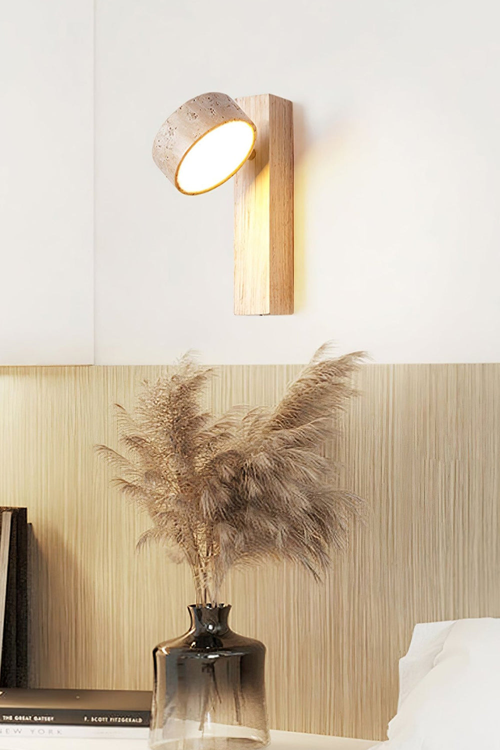 Walnut Wood Travertine Beam Wall Sconce